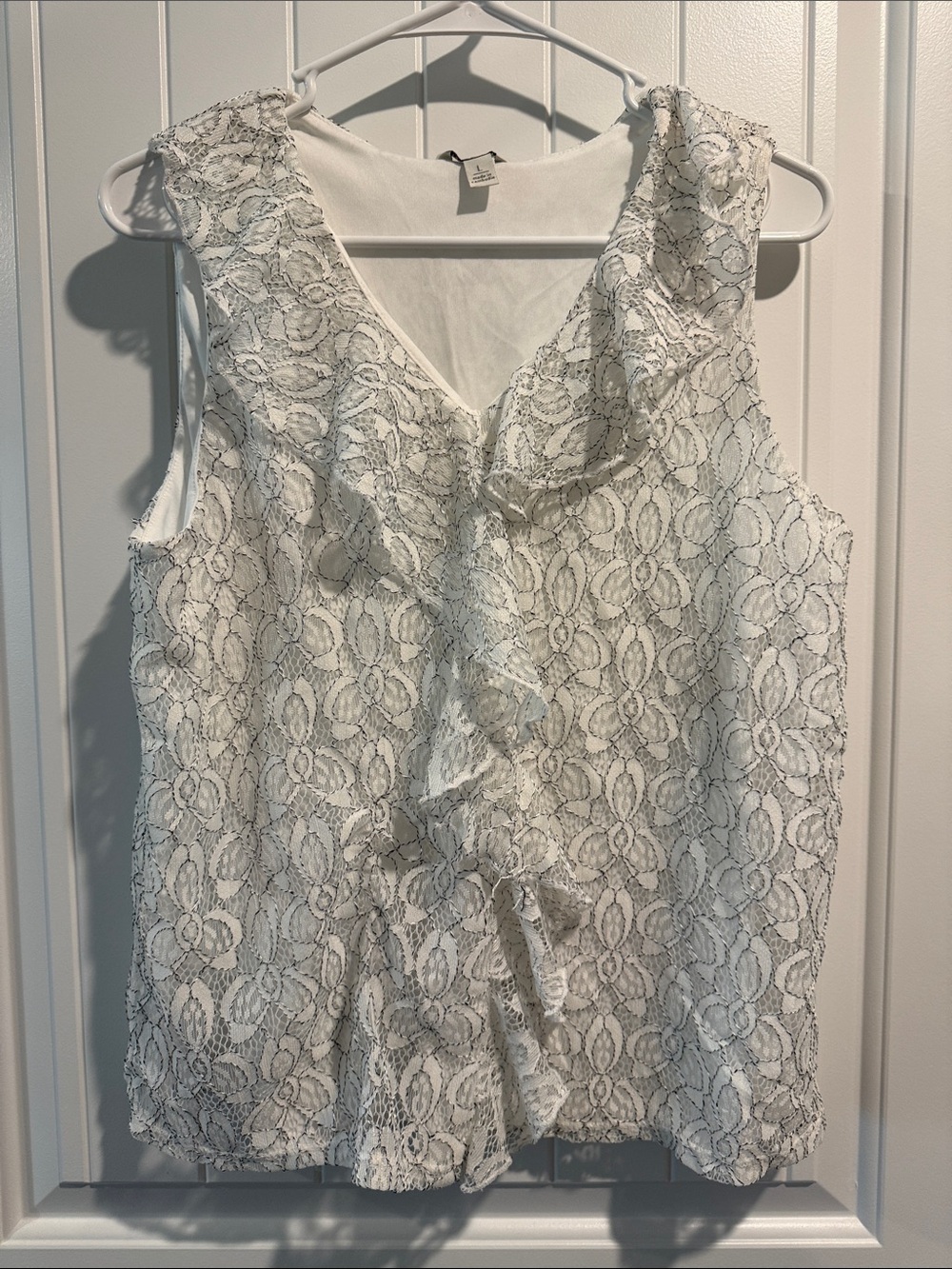 White Lace Ruffle-Front Sleeveless Camisole